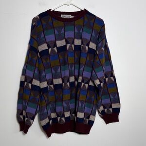 Vintage Progetto Multicolor Geometric Pattern Men's Sweater XL